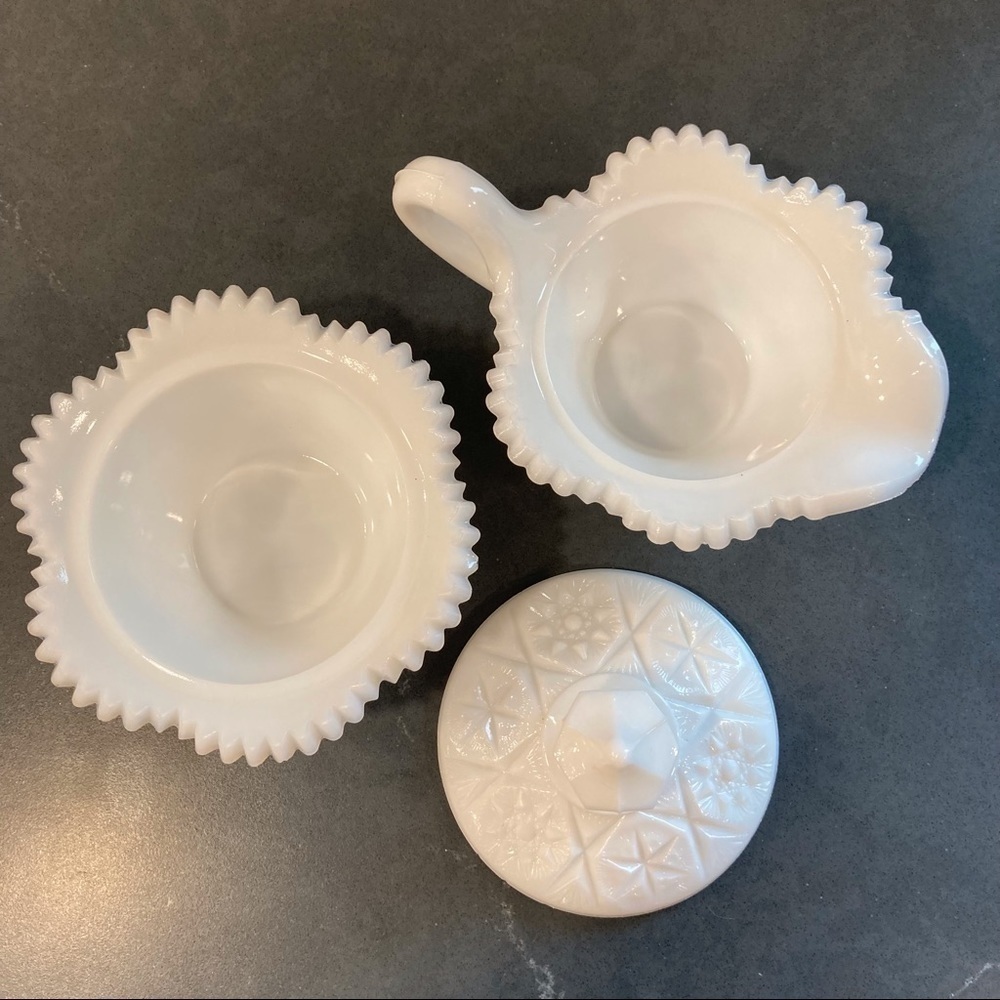 Vintage Kemple milk glass set sugar creamer cut glass set - Picture 6 of 14